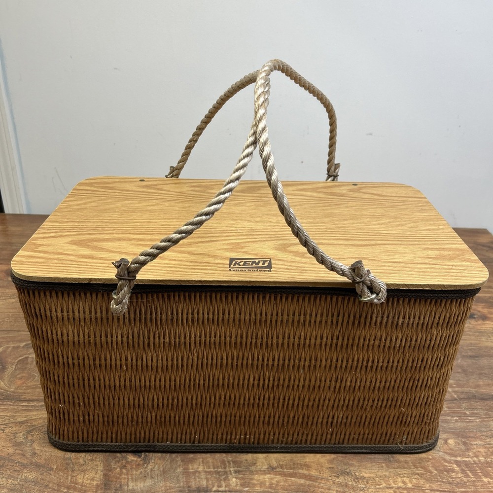 Vintage KENT Feeds Classic English Style Picnic Basket Wood Country Decor